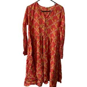 Fragnard Parfumeur Orange Red Yellow‎ Button Dress Womens One Size Anthropologie